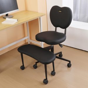 Cross Legged Office Chair with Wheels – Meditation Office Chair for Adults with Lumbar Support – Adjustable Height Criss Cross ADHD Desk Chair – Ergonomic Kneeling Yoga Chair for Home Office (Black-A)