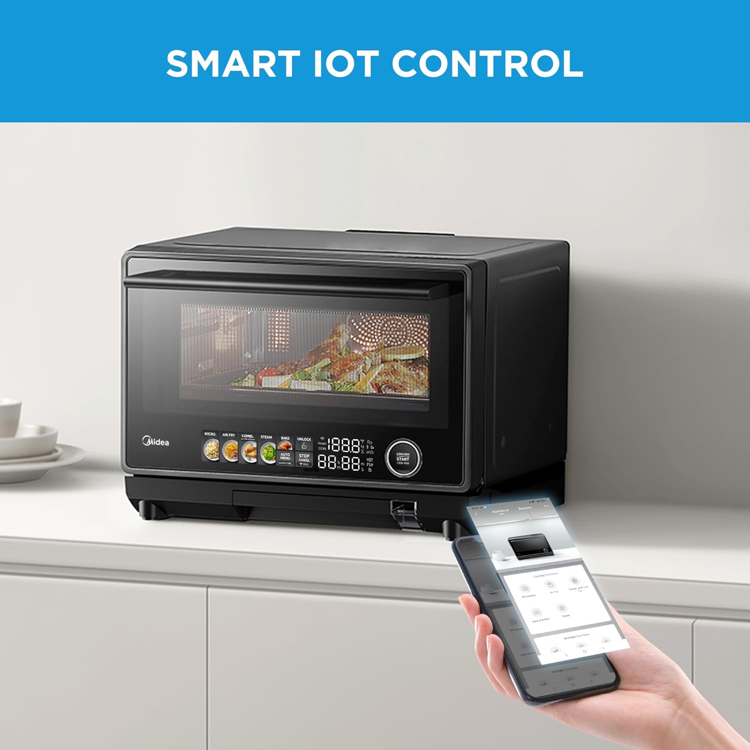 Midea 4-in-1 Multifunctional Microwave Steam Oven, Combo Air Fryer, Steamer & Microwave Oven, 32 Auto Functions, Adjustable Power and Temperature, Color Screen Touch Control, 0.9CU.FT./23L - Image 6
