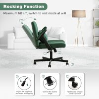 Criss Cross Legged Office Chair with Flip-UP Arms and Wheels,Wide Office Chair with Pillow, Modern Cross-Leg Chair for Home Office, Apartment, Vanity, Ergonomic (Green) - Image 3