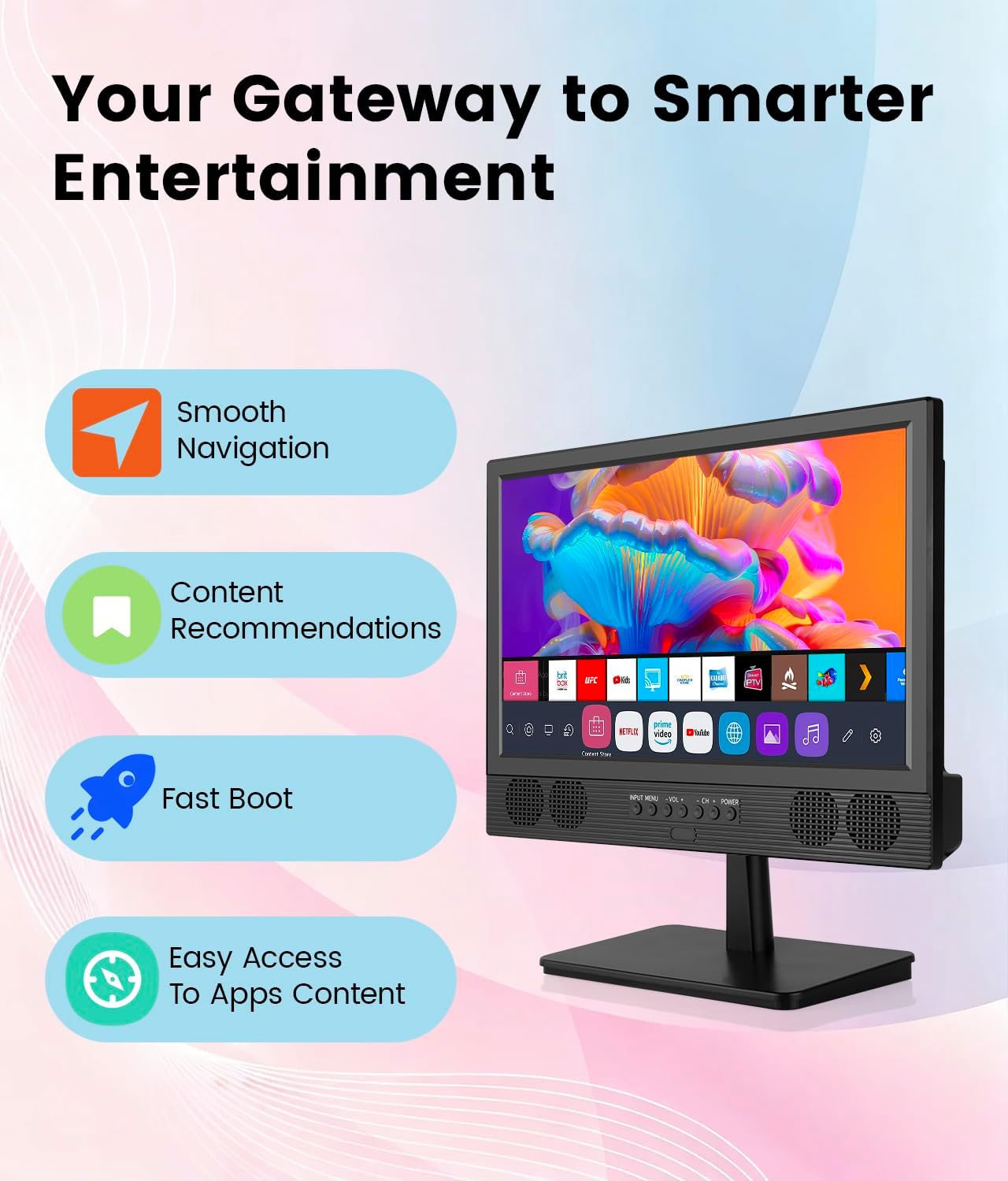 Feihe 14 Inch Small Smart TV, HD LED Flat Screen Smart Television with ATSC Tuner/HDMI/USB/AV for Kitchen, RV, Camper, Bedroom or On-The-Go Entertainment - Image 4