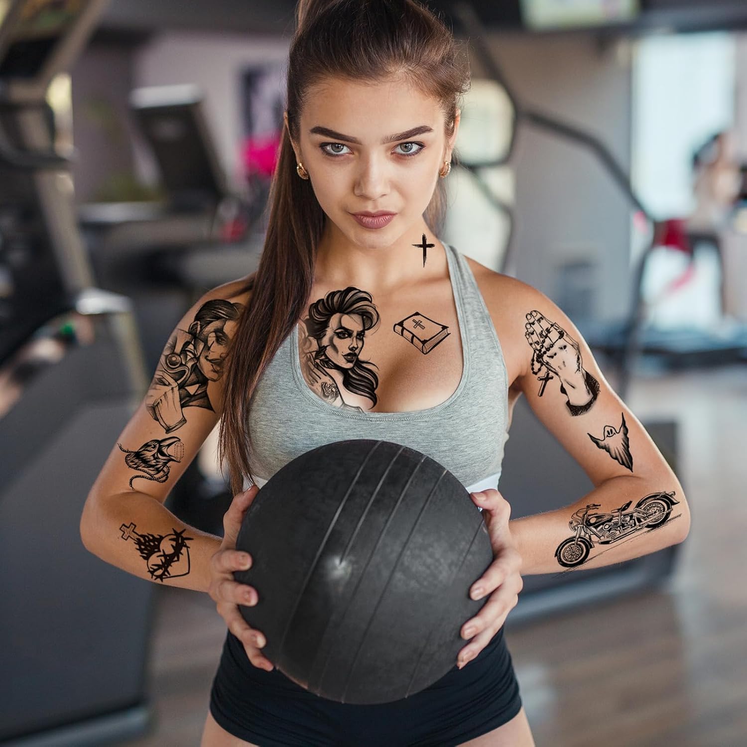12 Sheets Large Chicano Temporary Tattoos, Cholo and Chola Temporary Tattoos, Chicana Guadalupe Gangster Fake Tattoos Day of the Dead, Día de Muertos, Tatuajes Temporales, Halloween Mexico Tattoos - Image 2