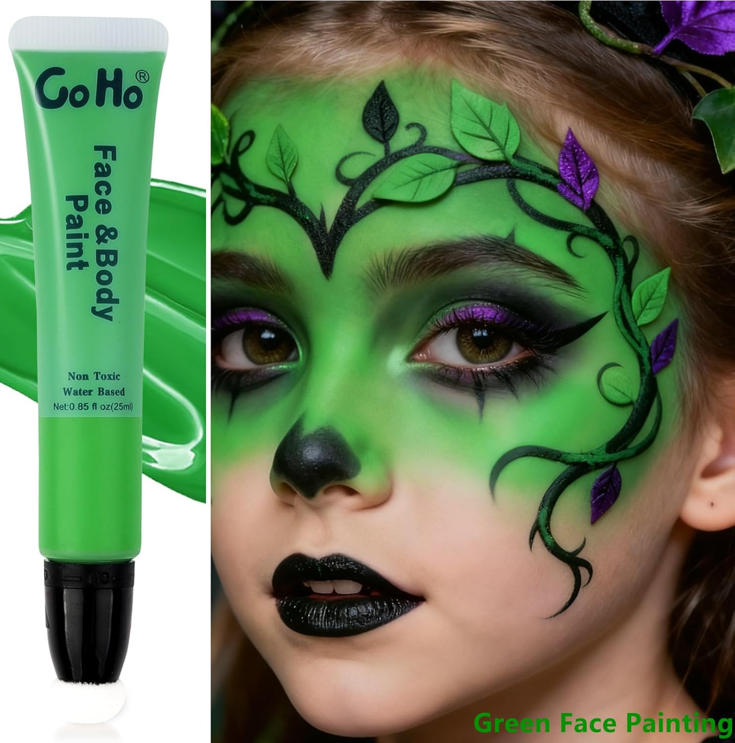 Go Ho Green Face Paint Stick,Water Based Cream Body Paint Washable,Highly Pigmented,Smooth and Safe for Skin,Halloween Cosplay SFX Makeup,Green Witch Costume Face Paint - Image 3
