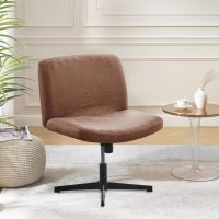 FUANGUI Criss Cross Chair Cover, Faux Leather Looking Stretch Mid Back Wide Armless Accent Chair Slipcover, Exquisite Vanity Chair Cover for Dorm Home Desk Office Chair - Camel - Image 6