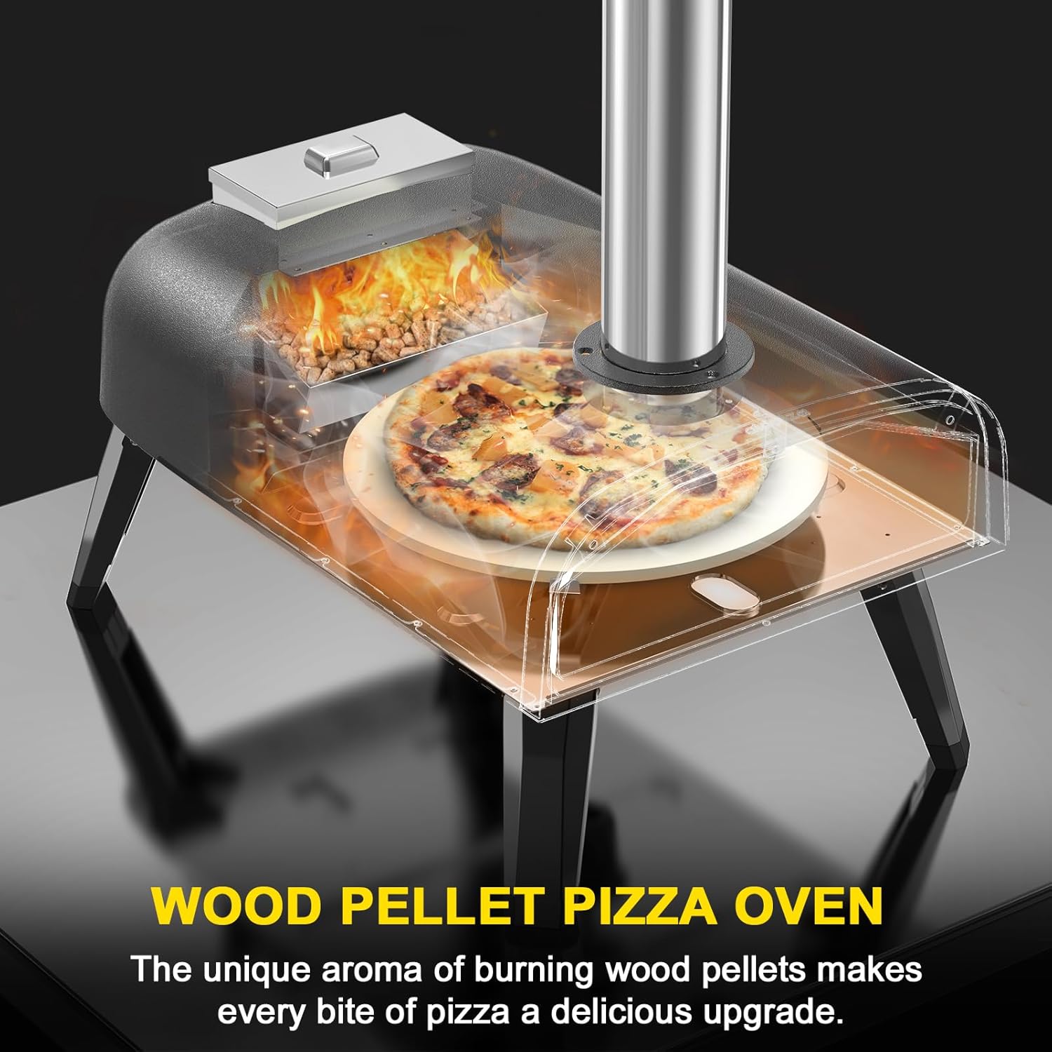 Outdoor Pizza Oven aidpiza 12" Wood Pellet Pizza Ovens With Rotatable Round Pizza Stone Portable Wood Fired with Built-in Thermometer Pizza Stove for Outside Backyard Camping Picnics - Image 5