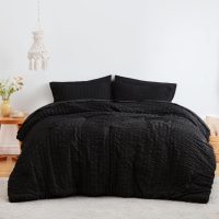 Love's cabin Seersucker Black Queen Comforter Set 7 Pieces, All Season Lightweight Bedding Set, Queen Bed in a Bag Comforter Set with Comforter, Flat Sheet, Fitted Sheet, Pillowcase and Pillow Sham - Image 2