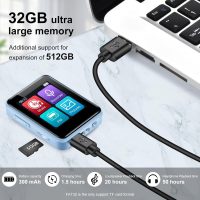 32GB MP3 Player with Bluetooth, 1.8 inch Screen, with FM Radio, Recorder, Portable Sport HiFi Music Player Up to 512GB, Blue - Image 3