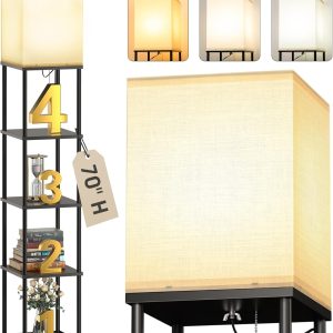 addlon 5-Tier Floor Lamp with Shelves, Standing Bookshelf Lamp with 3 Color Temperature, Corner Display Floor Lamps for Living Room, Bedroom and Office (70'' H, Black)