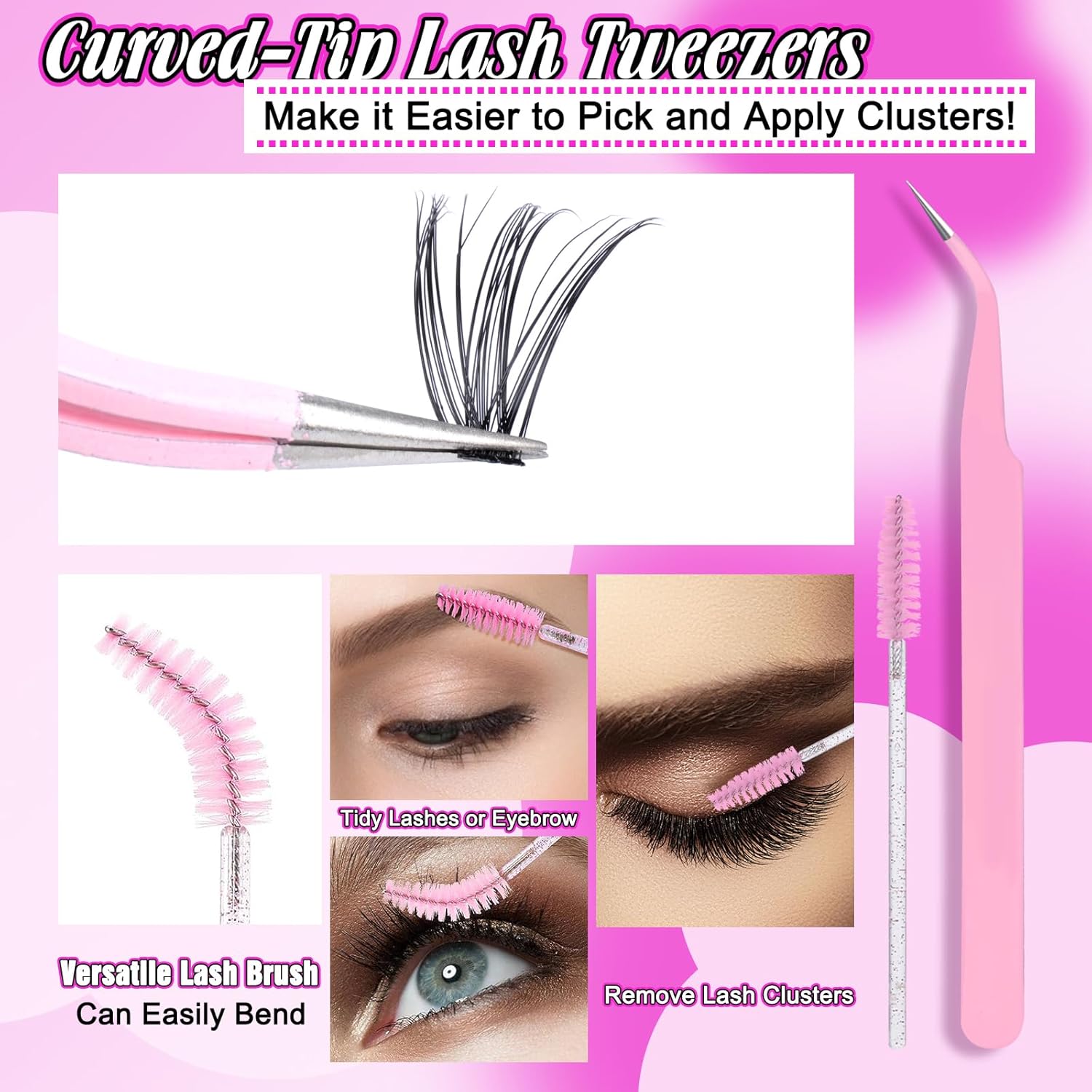 Eyelash Extension Kit 320pcs Lash Clusters D Curly 9-16mm Mix 40D Individual Lashes Wispy Lash Clusters Kit with Lash Bond and Seal and Remover Lash Applicator for Lash Extension Beginners - Image 7