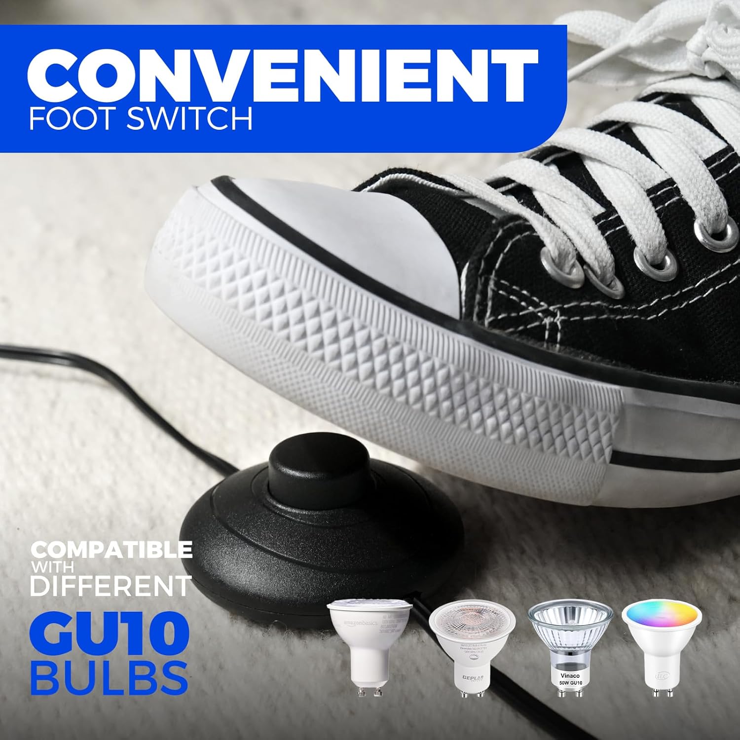 Barrina Uplighting Indoor Spotlight, 2 in 1 Detachable Up Lights Indoor Floor Can Light with 3000K GU10 Bulb, LED Spot Lights for Plant Picture Home, 6.56FT Plug Cord & Foot Switch,2 Packs - Image 5