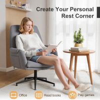 Fabric Home Office Chair, High Back Desk Chairs No Wheels, Cross-Legged Criss Cross Chair with Armrests, Wide Seat Computer Task Chair, Comfy Swivel Vanity Chair for Bedroom, Home, Grey - Image 7