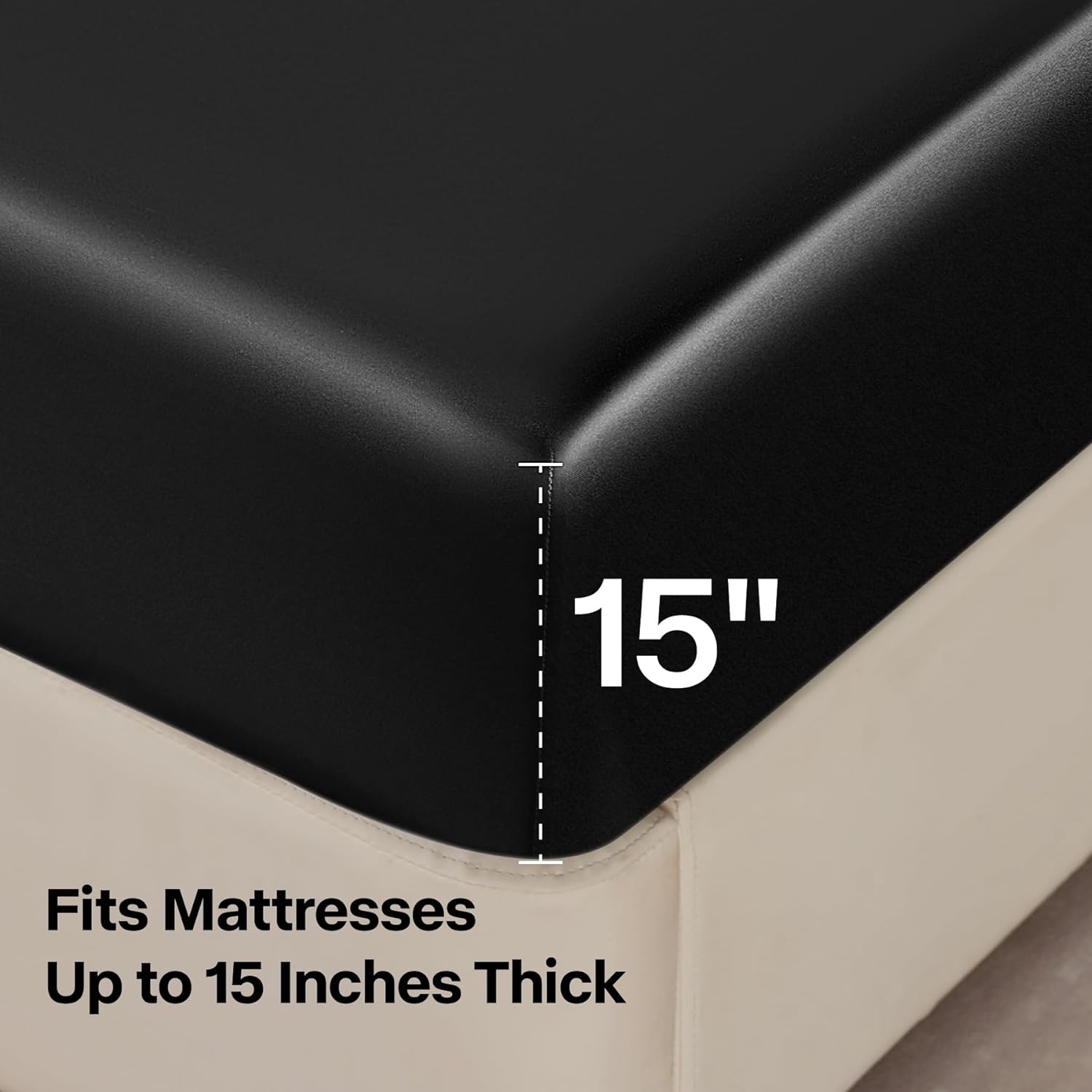 BEDELITE Satin Sheets Queen Size Bed Set, Luxury Soft Black Silky Sheets for Hair and Skin, Similar to Silk Bed Sheets Set 4 Pieces with 1 Deep Pocket Fitted Sheet, 1 Flat Sheet, and 2 Pillowcases - Image 6