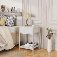 Furologee White Nightstands Set of 2, End Table with Fabric Drawer, Small Side Table for Small Spaces, 2 Tiers Storage Shelves End Table, Bedside Table for Living Room, Bedroom, Dorm - Image 6