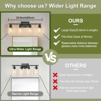 Unicozin Modern Bathroom Light Fixtures, 4 Light Vanity Lights Over Mirror, Black Wall Lamp with Clear Glass for Living Room Cabinet Bedroom Porch - Image 3