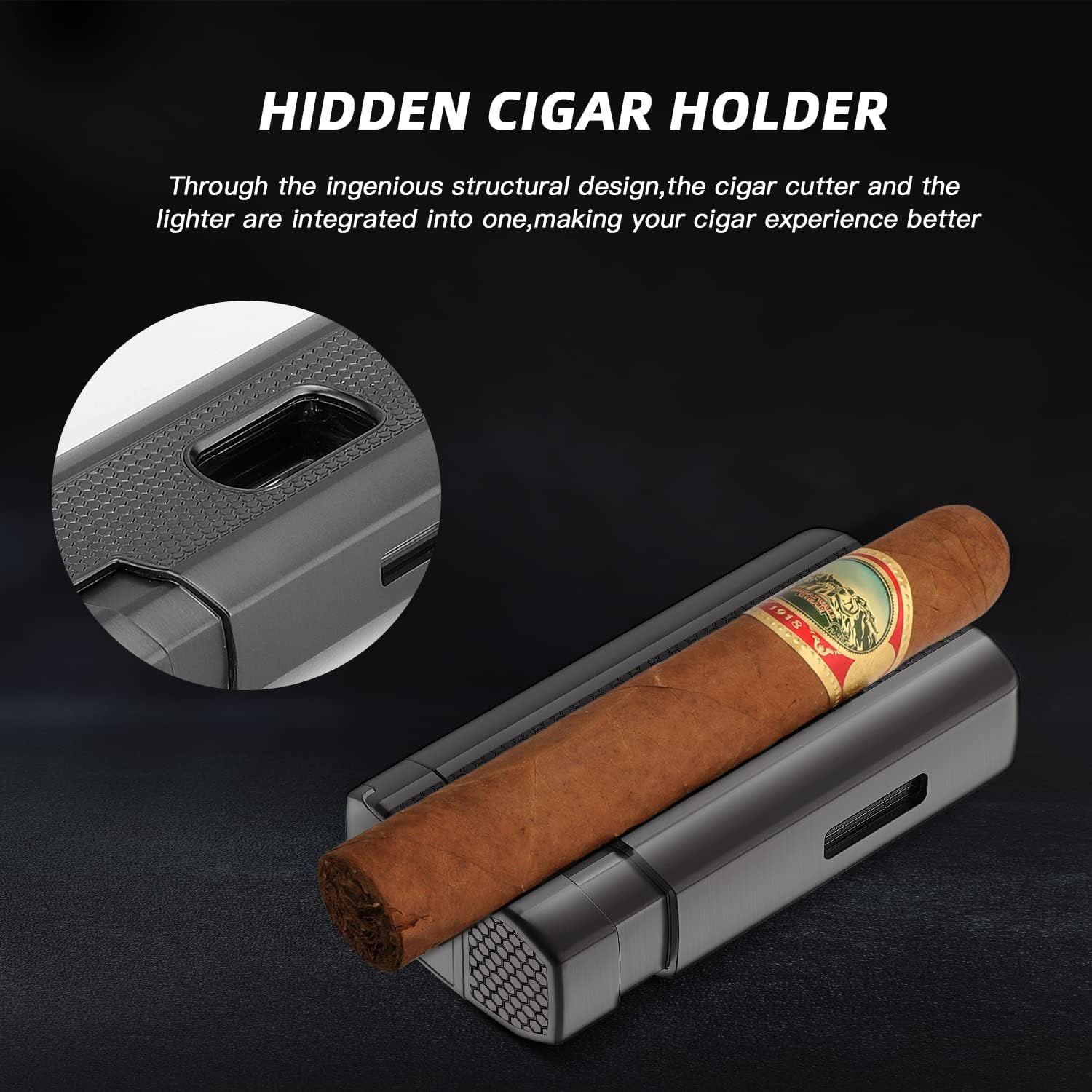 XIFEI Cigar Lighter, Triple Jet Flame Torch Lighter with Cigar Cutter V Cut, Cigar Accessories Cigar Holder, Windproof Refillable Butane Lighters for Smoking with Gift Box - Image 5