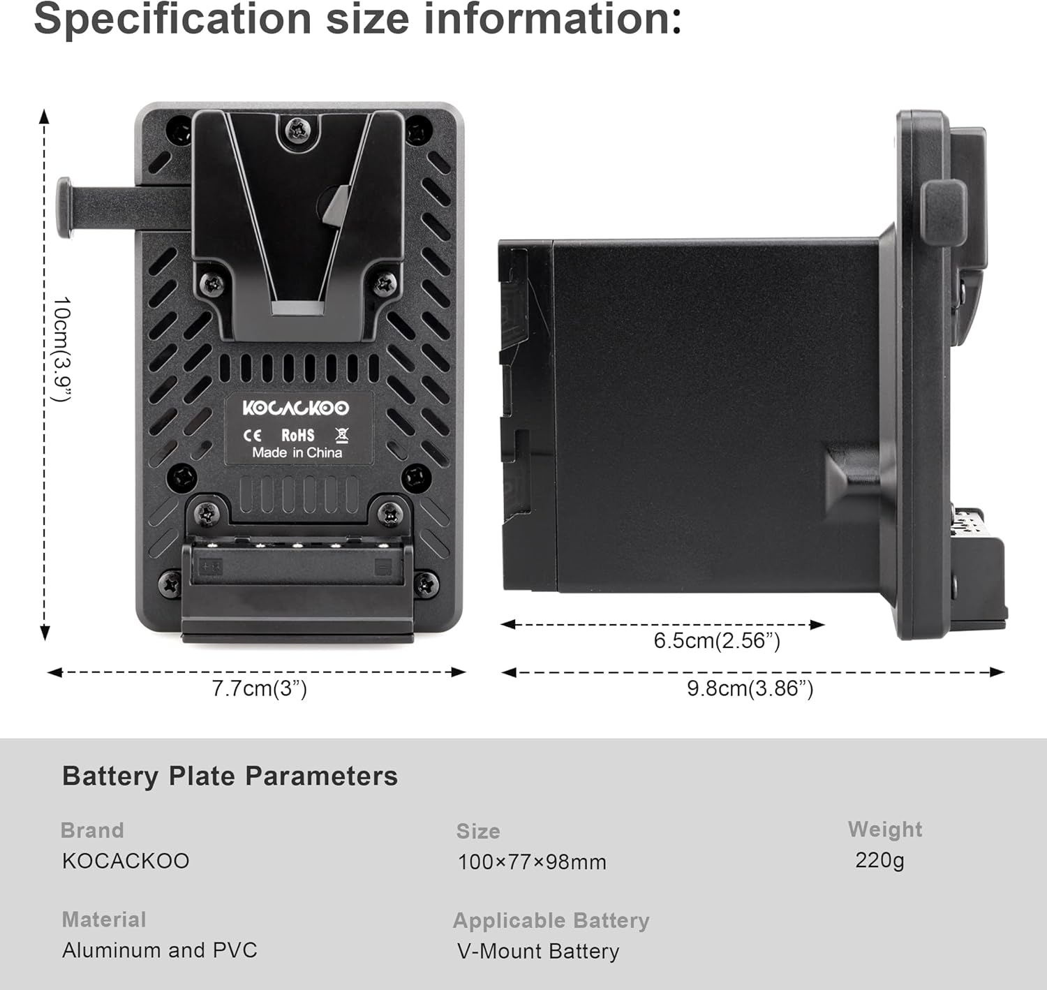 Fully decoded V-Mount Battery to BP-U Series Battery Conversion Adapter Plate for Sony ILME-FX6/FX6VK,PXW-Z190/FS5/Z280/Z190 Camcorders, etc. - Image 4