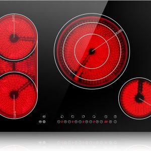 Karinear Electric Cooktop 30 Inch, 4 Burners Electric Stove Top, Flexible Bridge &Triple Ring Expandable Burners, Pause, Timer, Child Safety Lock, 7800W Built-in Ceramic Cooktop for 220-240V Hard Wire