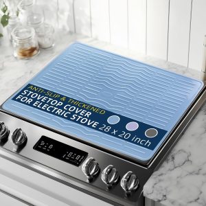 Stove Top Cover 28 x 20 Inches Silicone Stove Top Covers for Electric Stove Heat Resistant Stove Mat for Oven Glass Top Stove Kitchen Range Cooktop Stovetop Large Countertop Drying Mats Maze Blue