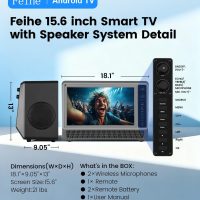 Feihe 15.6 inch Small Smart TV with Speaker System, Loud Portable Bluetooth Speaker Design Retro Smart Television, Karaoke Wireless Microphones, Support HDMI/AUX/USB for Home Party Camping - Image 7