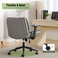 Criss Cross Chair with Flip-Up Armrests Leather, Cross Legged Office Chair on Wheels, Comfy Swivel Chair with Wide Seat for Home Office, Vanity, Accent, Ergonomic Desk Chair Adjustable, Grey - Image 5