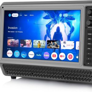 Feihe 15.6 inch Small Smart TV with Speaker System, Loud Portable Bluetooth Speaker Design Retro Smart Television, Karaoke Wireless Microphones, Support HDMI/AUX/USB for Home Party Camping