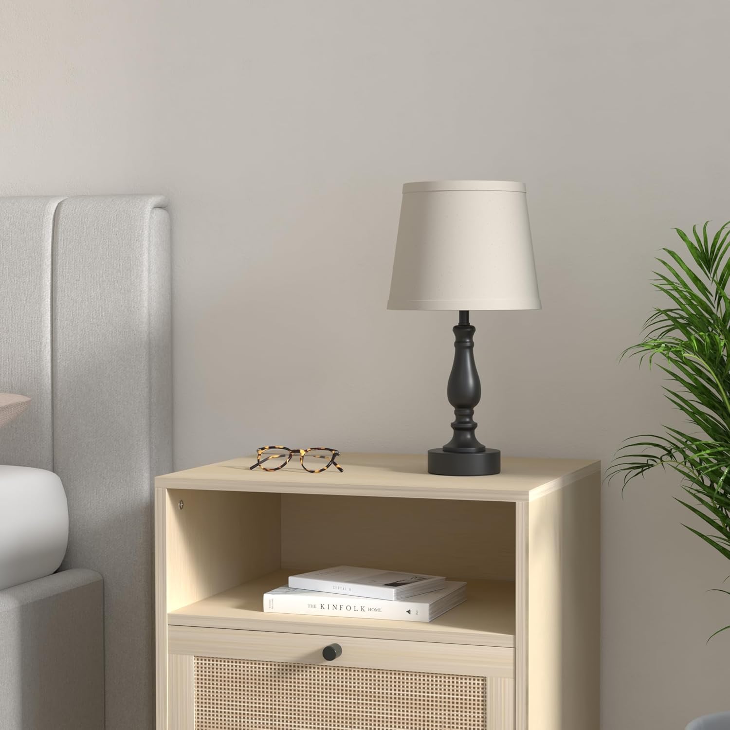 Lamps for Bedroom Set of 2,Touch Bedside Table Lamp with USB C+A Ports,3 Way Dimmable Nightstand Lamps with Round Fabric Linen Lampshade for Living Room Reading Bed Side End Table,Bulbs Included - Image 2