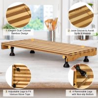 Bamboo Stovetop Cover&Countertop Cutting Board with Adjustable Legs, 21.14 x 11.42 inches Dual-purpose Chopping Board for Electric Stove Burner, Workspace Block Cover for RV Camping Camper Gas - Image 3