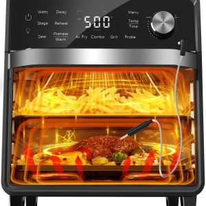 Nuwave Plug-In Grill Air Fryer Oven Combo w/Sheath Heaters, Authentic Char Flavor, 2024 New Convection System, 2X More Even, 100 Presets, Smarter Probe, 50-550°F, Stainless Steel