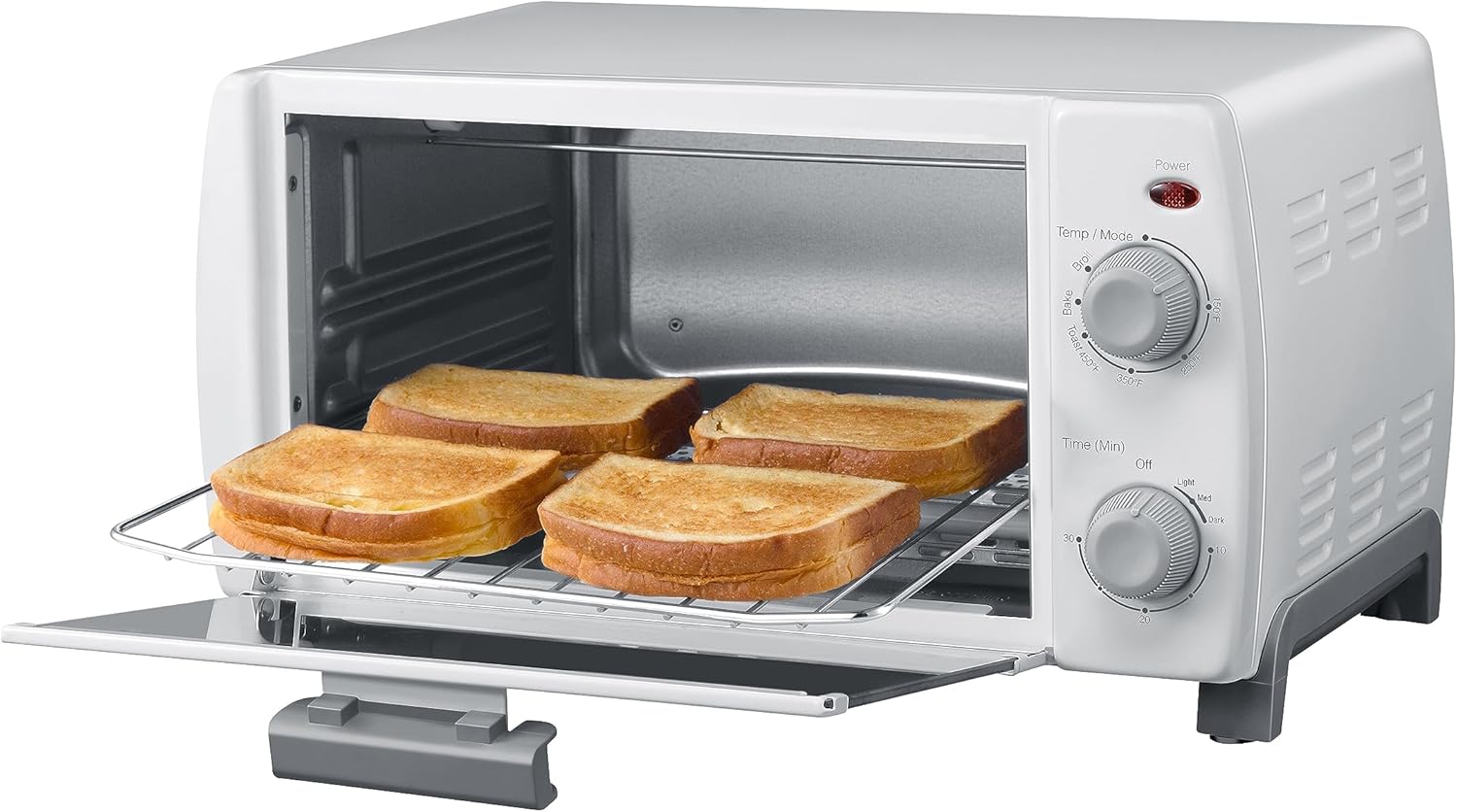 Dominion 4 Slice Small Toaster Oven Countertop, Retro Compact Design, Multi-Function with 30-Minute Timer, Bake, Broil, Toast, 1000 Watts, 2-Rack Capacity, White