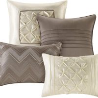 Madison Park Essentials Room in a Bag Faux Silk Comforter Set - Luxe Diamond Tufting All Season Bedding, Matching Curtains, Decorative Pillows, Taupe King(104"x92") 24 Piece - Image 12