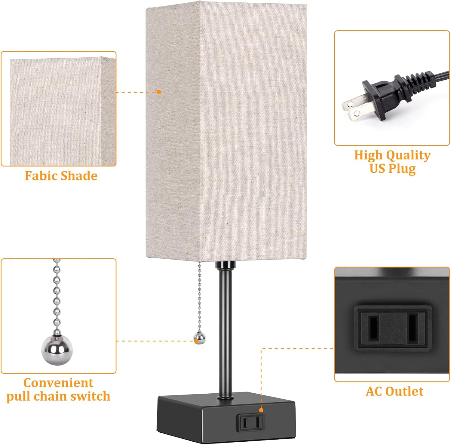 15'' Table Lamp for Bedroom set of 2,3-Color Bedside Lamps with Pull Chain Table Lamps for Night stands with AC Outlet,Small Night Light Lamps with 2 Bulbs Lamps for Living Room Kids Room Office Decor - Image 3