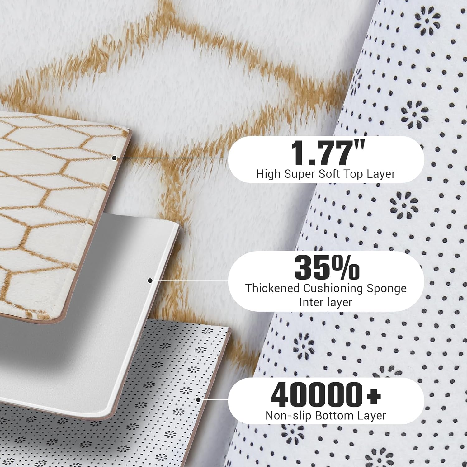 Area Rug for Living Room Bedroom, 4X6 Feet Soft Shaggy Rug, Plush Fluffy Rugs, Modern Moroccan Geometric Carpets, Anti-Skid Durable Carpet for Kids Dorm Nursery, Home Decor Aesthetic, White and Beige - Image 4