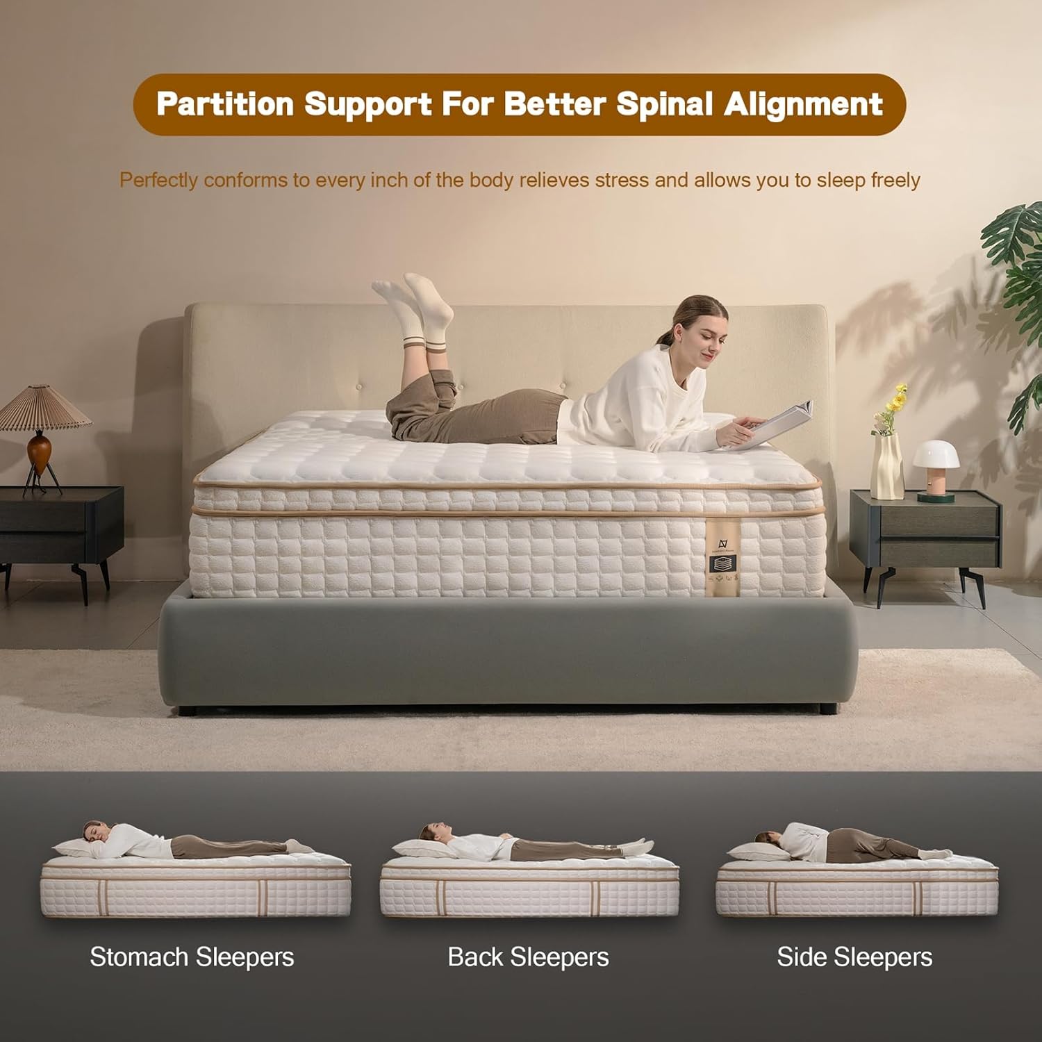 Queen Mattress,12 Inch Queen Size Mattresses in a Box,Memory Foam Hybrid Mattress ,with Individual Pocket Spring for Motion Isolation & Silent Sleep&Lumbar Support & Pressure Relief,Medium Firm - Image 5