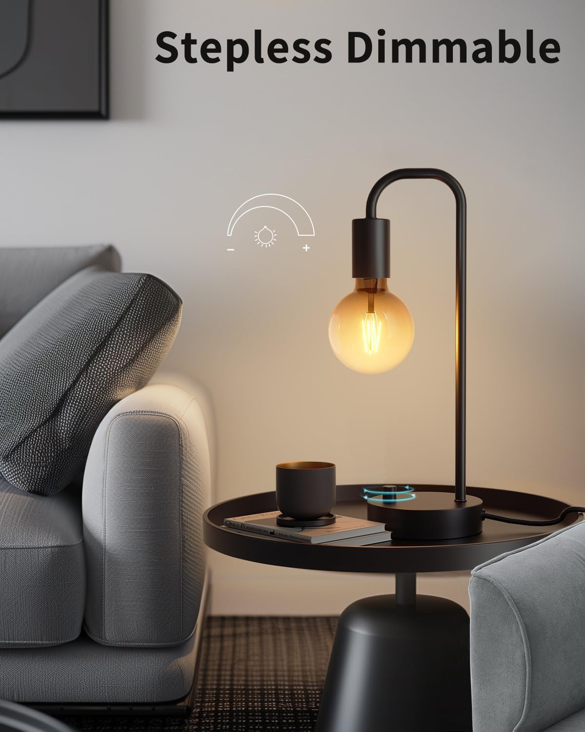 ONEWISH Industrial Table Lamp for Bedroom, Fully Dimmable Modern Bedside Lamps with 2700K Warm Light Bulb for Kids Reading, Minimalist Nightstand Lamps for Living Room, Office (Bulb Included) - Image 2