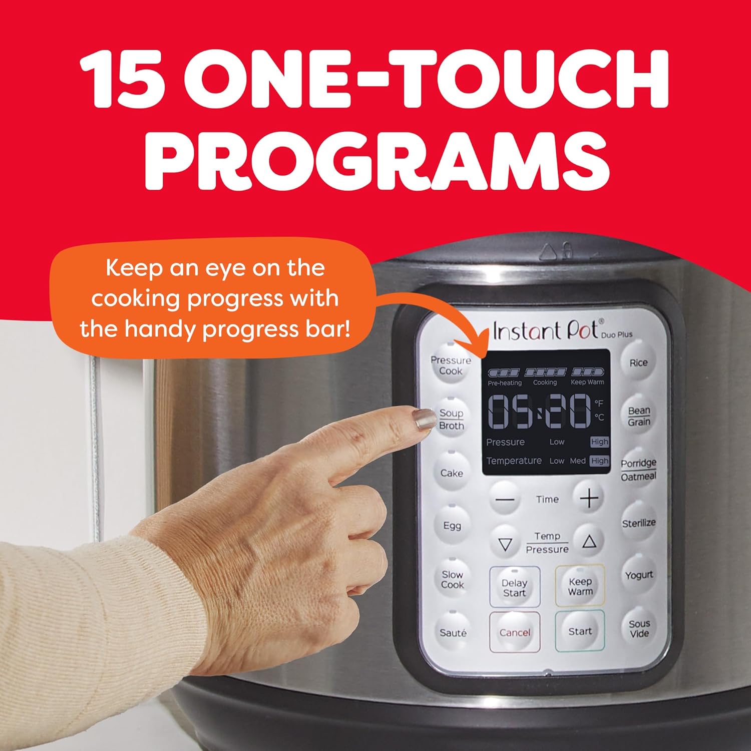 Instant Pot Duo Plus 9-in-1 Multicooker, Pressure Cooker, Slow Cook, Rice Maker, Steamer, Sauté, Yogurt, Warmer & Sterilizer, Includes App With Over 800 Recipes, Stainless Steel, 6 Quarts - Image 4