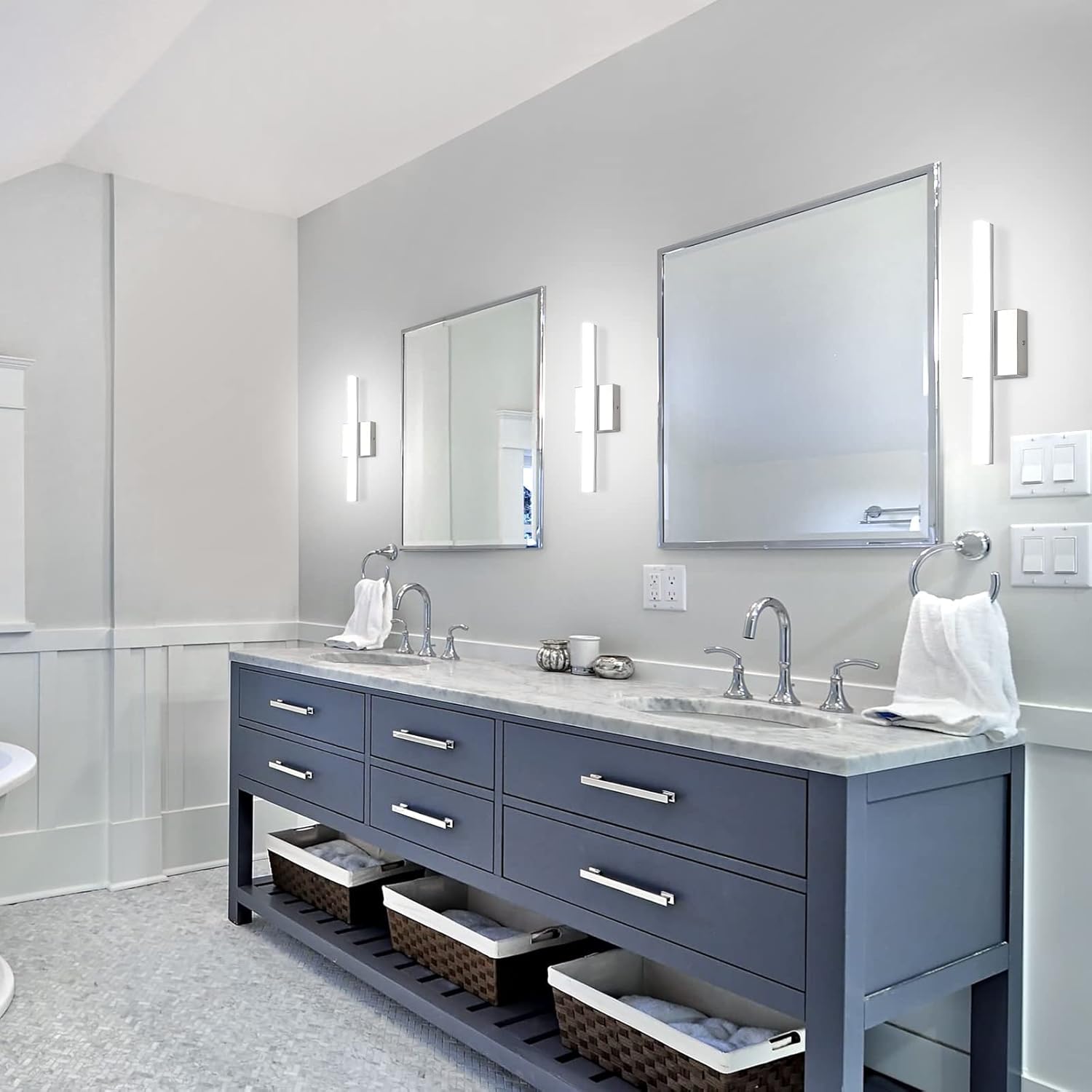 Combuh Modern Bathroom Light Fixtures Over Mirror, 16 Inch IP44 9W Chrome Vanity Light Bar for Bathroom, Wall Light Fixtures Cool White 6000K - Image 5