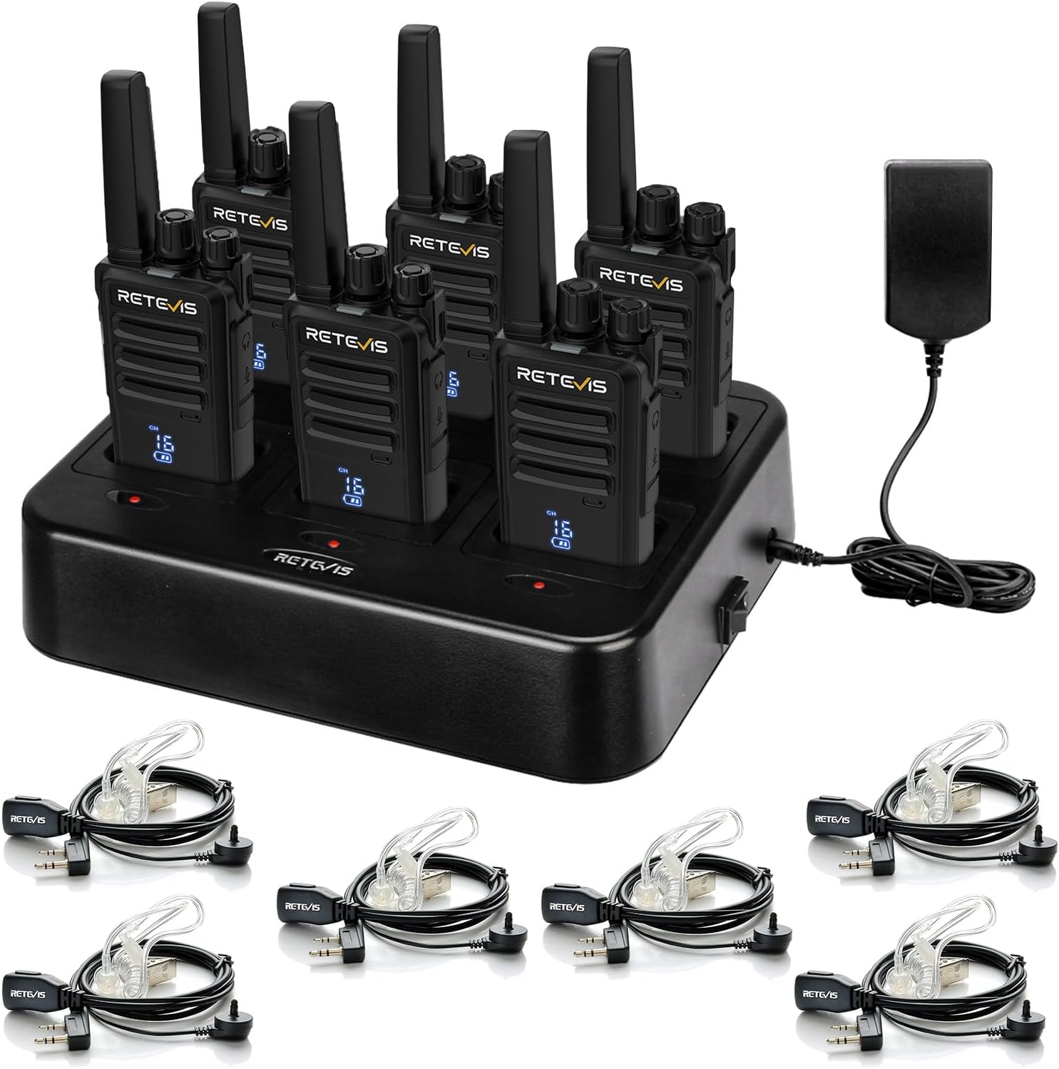 Retevis RT68H Walkie Talkies for Adults Long Range,Portable FRS Two-Way Radios Rechargeable,Intuitive,Channel Power Display, with 6 Way Multi Charger,Hands Free Walkie Talkies with Earpiece (6 Pack)