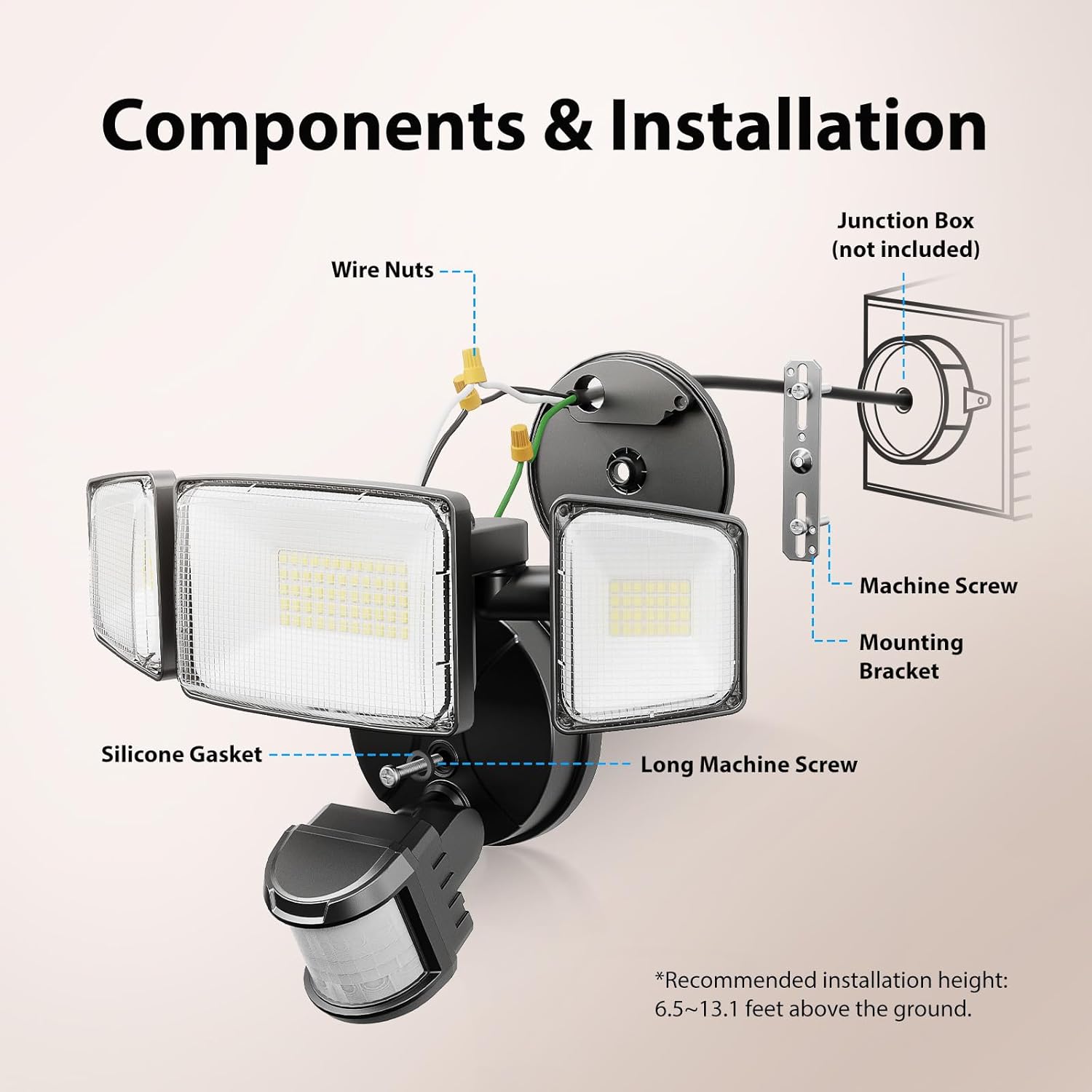 Onforu 75W LED Motion Sensor Outdoor Lights, Dusk to Dawn Flood Light Outdoor Motion Sensor, Hardwired Security Lights Floodlights Outside 7500LM 6500K Daylight IP65 Waterproof (Black) - Image 7