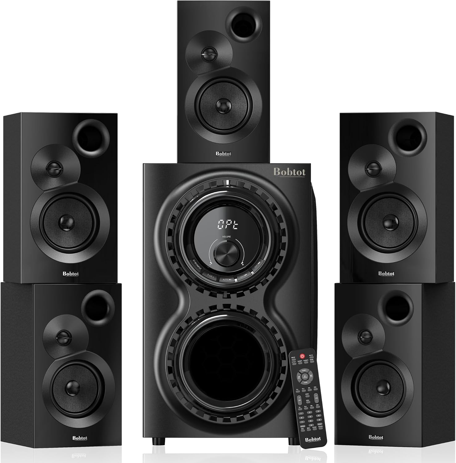 Bobtot Surround Sound Systems 1400 Watts Peak Power Home Theater Speakers - 12" Subwoofer Strong Bass 5.1 Wired Loud Stereo Audio System with Bluetooth HDMI ARC Optical Input for TV