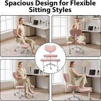 Cross Legged Office Chair with Wheels–360°Swivel Meditation Chair, Adjustable Height Yoga Office Chair for Adults, Ergonomic Kneeling Chair with Back Support for ADHD, Teddy Fabric, Pink - Image 8