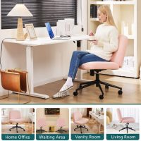 Criss Cross Chair with Wheels, Ergonomic Armless Swivel Comfy Vanity Seat, Wide Back Support and Adjustable Height for Home Office Bedroom Computer Gaming Makeup, Pink Velvet - Image 8