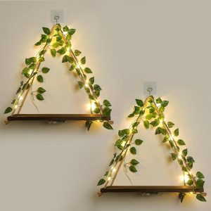 Floating Shelves for Wall,Plant Wall Decor,Hanging Shelf,Cottage Core Decor,Room Decor Aesthetic,Boho Room,Adhesive Shelves,Floating Shelves for No Drilling,Two-Piece Set(Green Leaf)