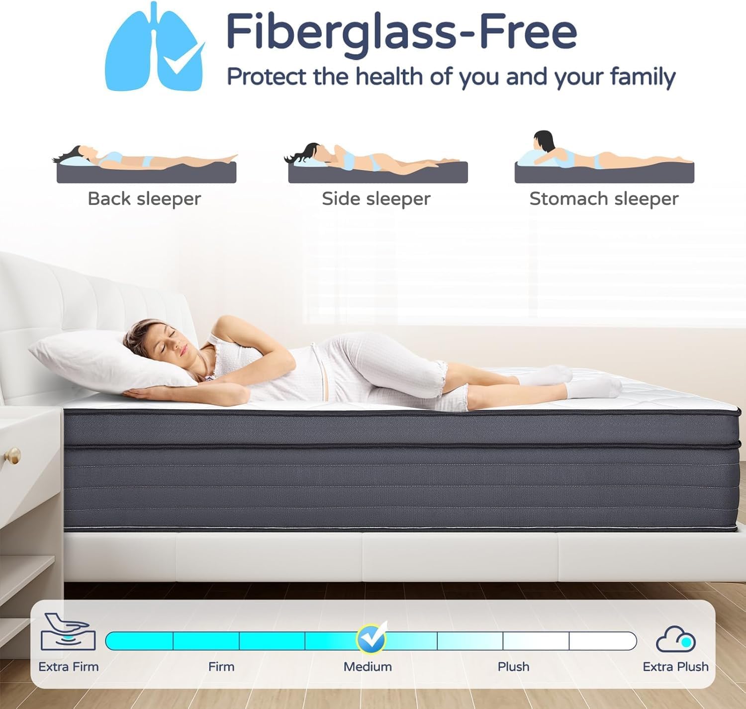 12'' Queen Mattress, Queen Size Mattress in a Box, Modern New Diamond Innerspring Hybrid and Cooling Gel Memory Foam Mattresses, Pressure Relief & Motion Isolation, RV Medium Firm Matress (12'') - Image 7