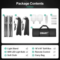 EMART Softbox Photography Lighting Kit, 16"x16" Pull Soft Box, 50W 3000K-6000K LED Bulb with Remote/APP Control, Professional Photoshoot Equipment for Studio Lights, Portrait, Video Recording(2 Pack) - Image 7