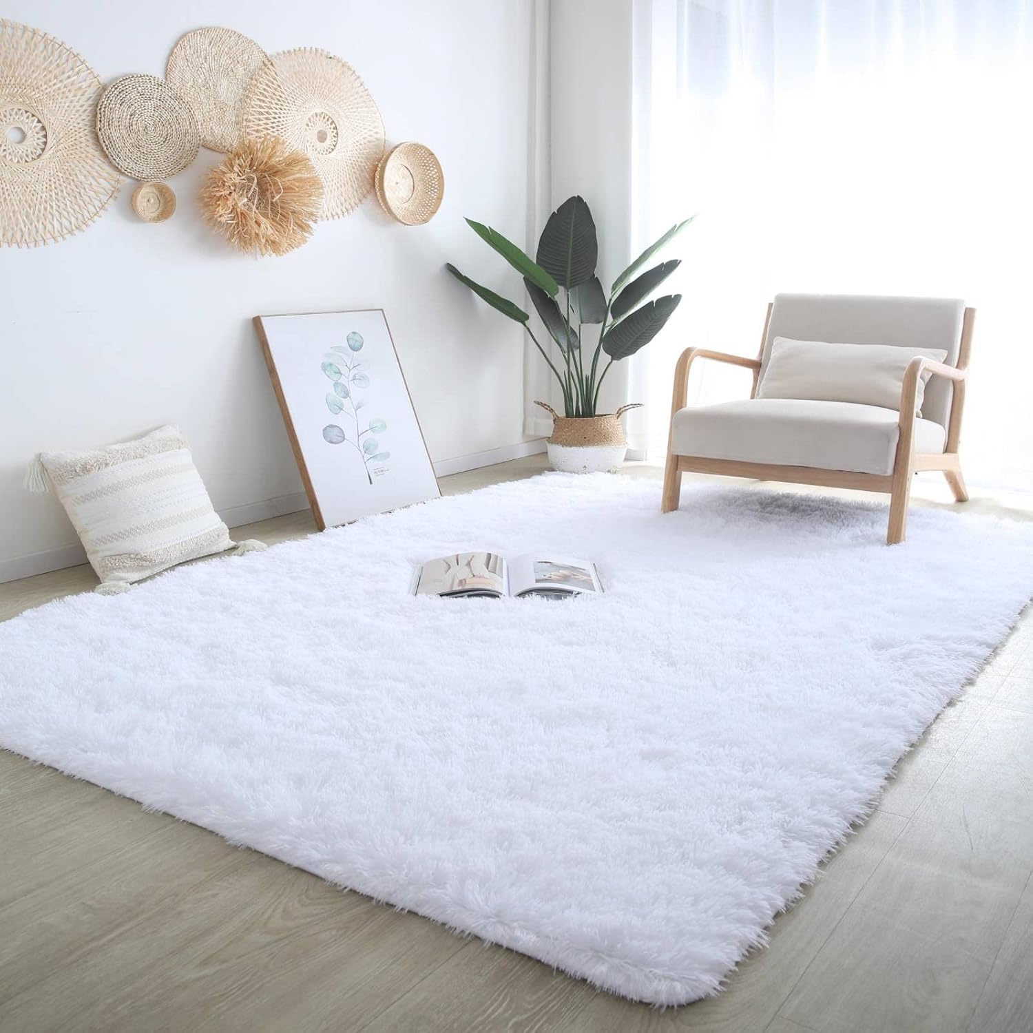 CAIYUECS Ultra Soft Shag Area Rug for Indoor, Kids Bedroom Living Room, Non-Skid Modern Nursery Faux Fur Fluffy Plush Rugs for Home Decor (5x7 Feet, White) - Image 2