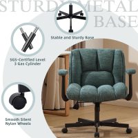 Criss Cross Legged Office Chair with Flip-Up Arms and Wheels, Wide Seat Desk Chair with Built-In Dynamic Airbag Lumbar Support, Modern Cross-Leg Chair for Home Office, Apartment, Vanity, Dark Green - Image 8