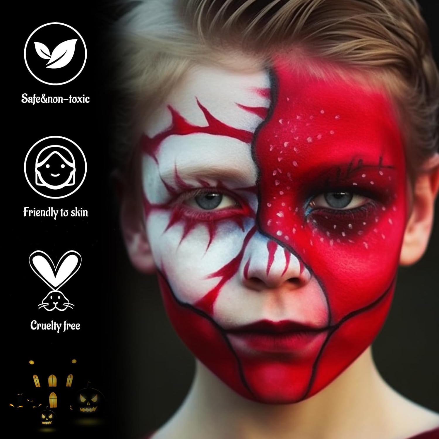 Black White Red Face Body Paint with Applicator, Oil Based Face Painting Kit for Halloween Clown, Vampire, Devil Makeup, Cosplay, Costume, Dress Up, SFX Special Effect, Theme Parties - Image 3