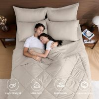 HEVUMYI Beige Tan Queen Comforter Set - 7-Piece All Season Bed in a Bag Queen, Ultra Soft Bedding Set with Comforter, Flat Sheet, Fitted Sheet, Pillowcases, Pillow Shams, Beige Tan - Image 2