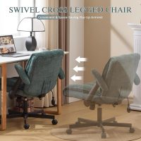 Criss Cross Legged Office Chair with Flip-Up Arms and Wheels, Wide Seat Desk Chair with Built-In Dynamic Airbag Lumbar Support, Modern Cross-Leg Chair for Home Office, Apartment, Vanity, Dark Green - Image 6