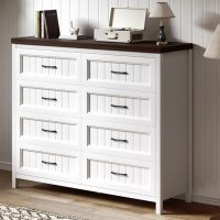 8 Drawer Dresser for Bedroom with Deep Drawers, Large Wooden Double Farmhouse Dresser Chest of Drawers for Living Room, Hallway, Entrywa — White & Brown - Image 9