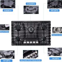 30 Inch Gas Cooktop, 5 Burners Built-in Stovetop, Stainless Steel LPG/NG Convertible Stove, Dual Fuel Sealed Hob - Black - Image 3